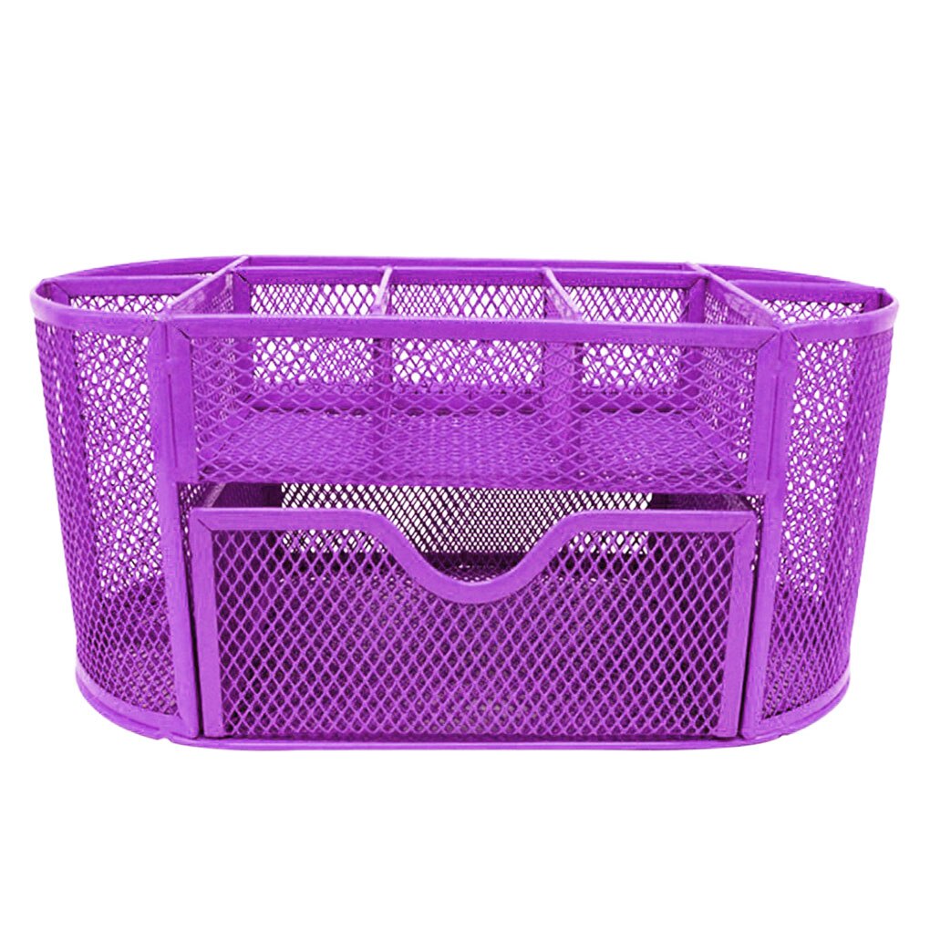 Trieur de bureau multi-fonctionnel 9 tiroirs, en métal maillé, pot à stylo, boîte de papeterie, boîtier, fournitures scolaires, accessoires: Violet