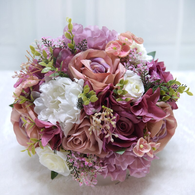 Ramo de flores de marfil para boda, dama de honor, flor Artificial, Rosa verde, hoja de planta para iglesia, , decoración del hogar PH19: 5-as shown