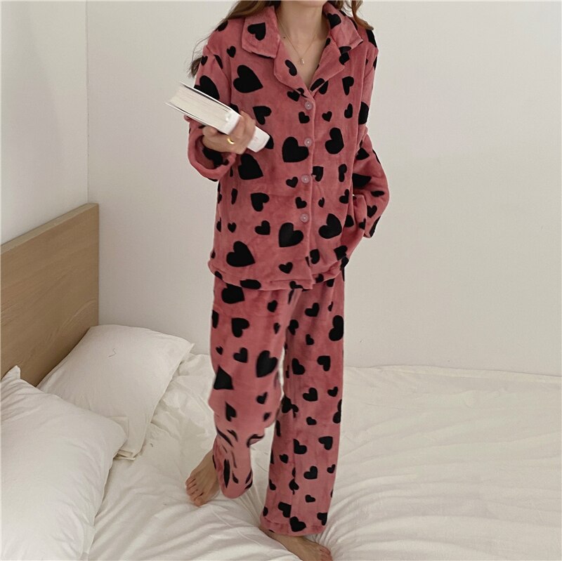 winter warm cardigans pajamas set cute home set long sleeve jacket elastic pants pijamas 2 piece set home clothes tops coat