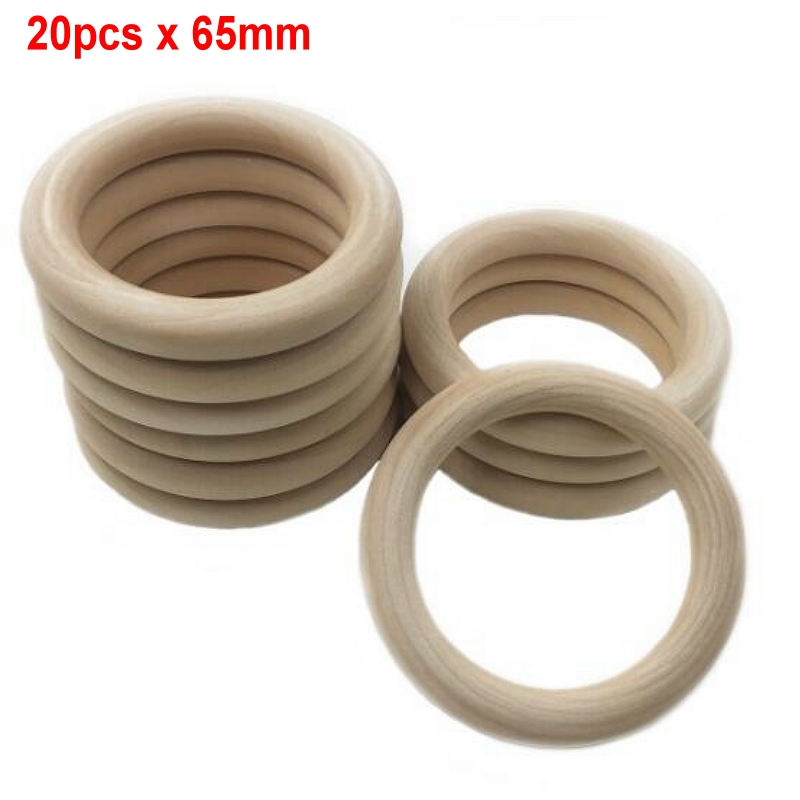 20 st/set 60mm/65mm/70mm baby naturligt rund trä tandring trä bitring leksak gör det själv nappar tillbehör zxy 9637: 20 st  x 65mm