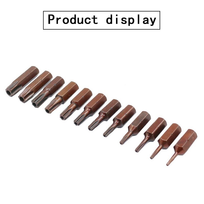 12PCS S2 Steel T6-T40 Magnetic Bit Set 25mm Security Tamper Proof Spanner Screwdriver Torx Star Hex Bit Universal Tool Parts