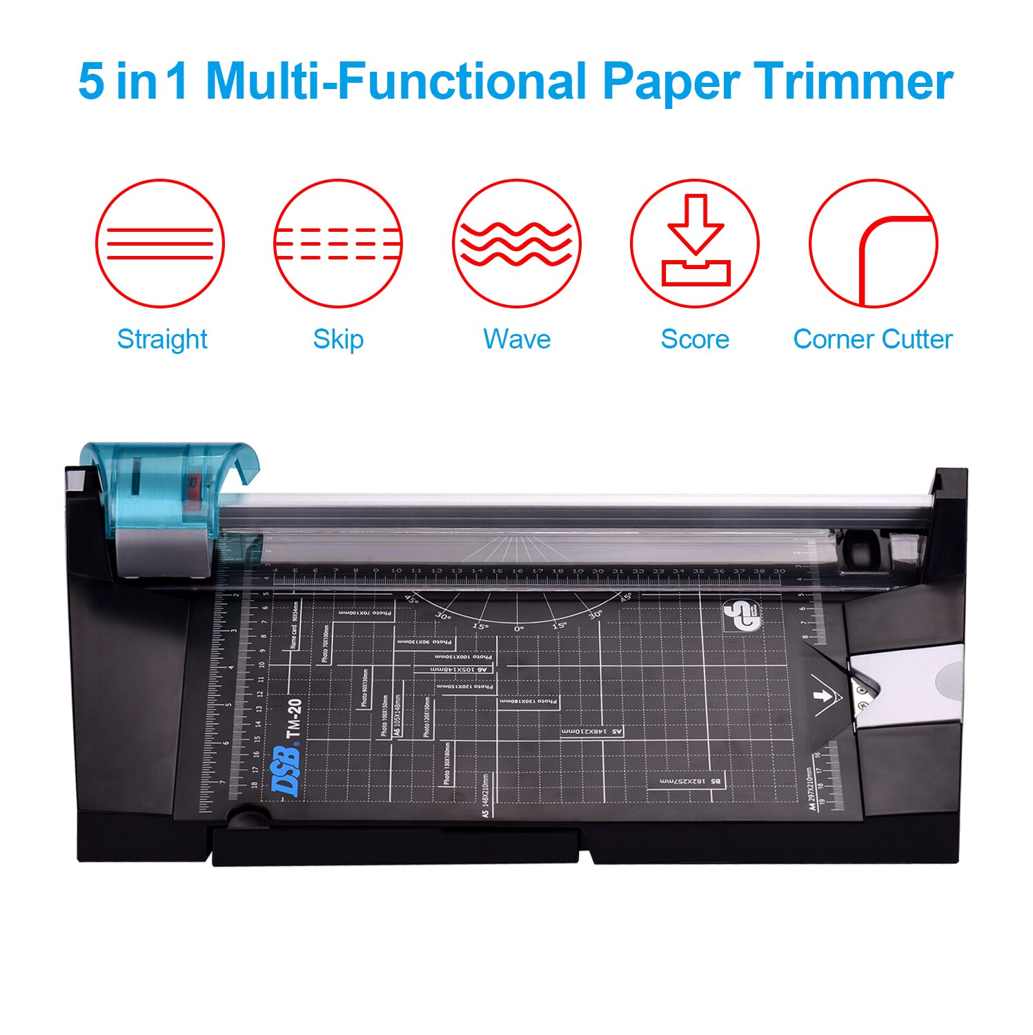 DSB 5 in 1 Paper Trimmer Multi-Functional A4 Paper Photo Cutter Straight Skip Wave Score Corner Cutter with 12 Inch Cut Length