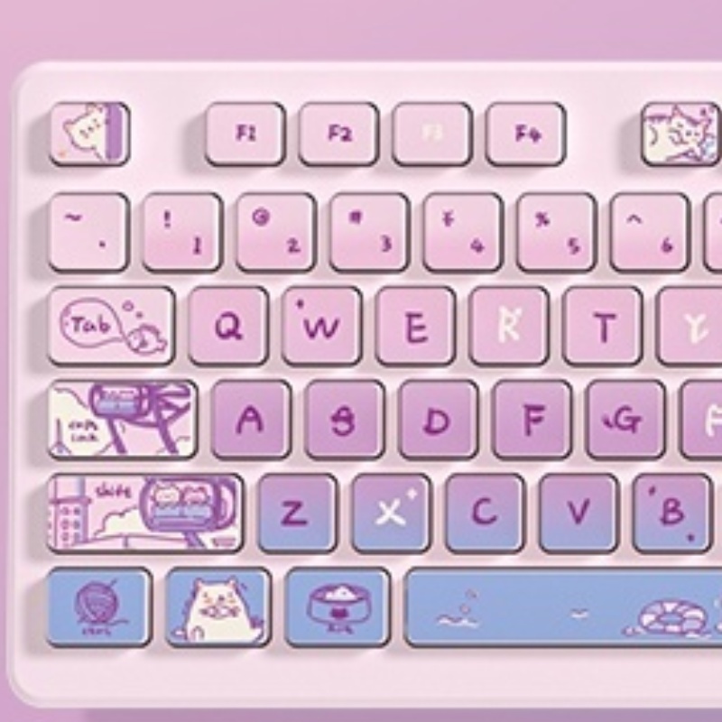 Cat K190 Membrane Keyboard 104 Keys Wireless Bluetooth Wired Silent Waterproof Cute Cartoon Theme Female Office High Aesthetics