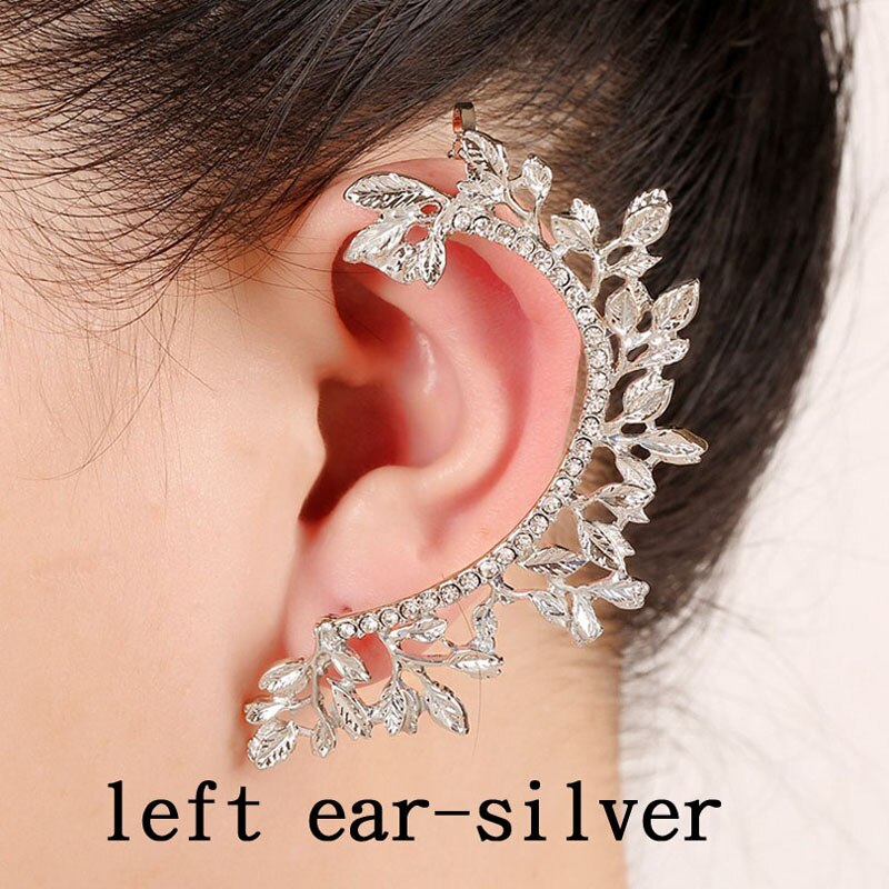 Oorbellen Verkoop Leaf Ear Manchet Gebogen Strass Zinklegering Earcuffs Unieke Sieraden Accessoires Meisje Clip Oorbel: left ear silver