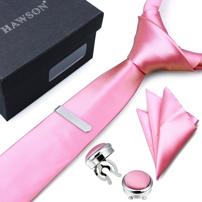 HAWSON Roze Stropdas Set met Pocket Vierkante Knop Cover Manchetknopen en Dasspeld in -Set voor Bruiloft & business Party