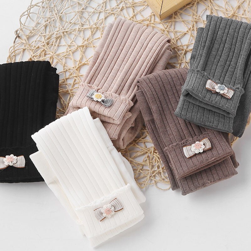 Lente En Herfst Mode Daisy Strik Bijgesneden Broek Baby Dunne Katoenen Tweeërlei Gebruik Kinderen Warm Verticale Leggings Lente stijl