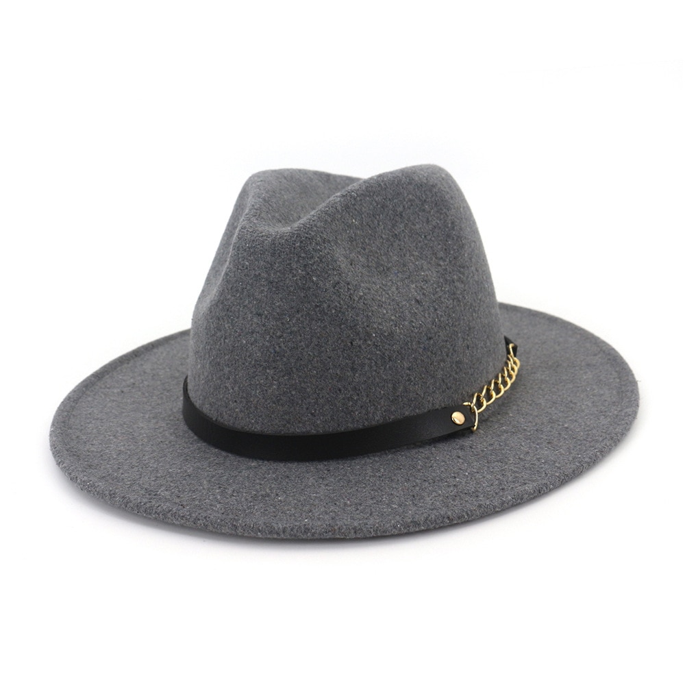 Efterår vinter filt fedora hatte med bælte bred flad kant jazz trilby formel top hat panama cap til unisex mænd kvinder: 8