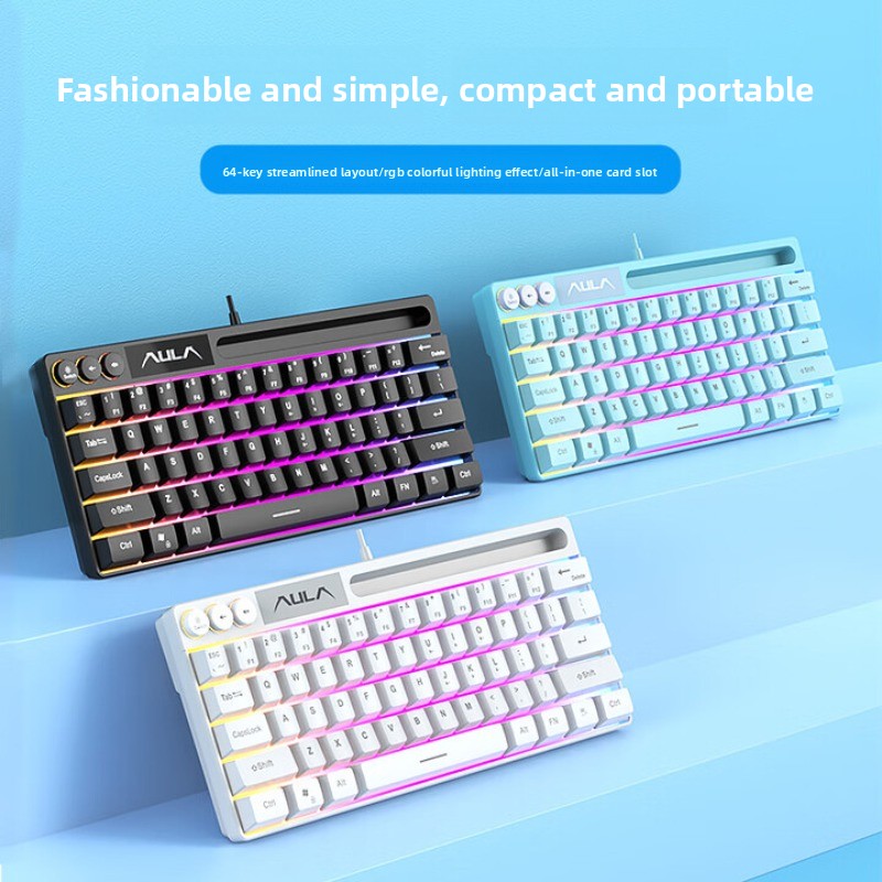 AULA F3061 Wired Mini Mechanical Keyboard 61 Key Simplified Layout Multi-function Button Ergonomics RGB Office Gaming Keyboard