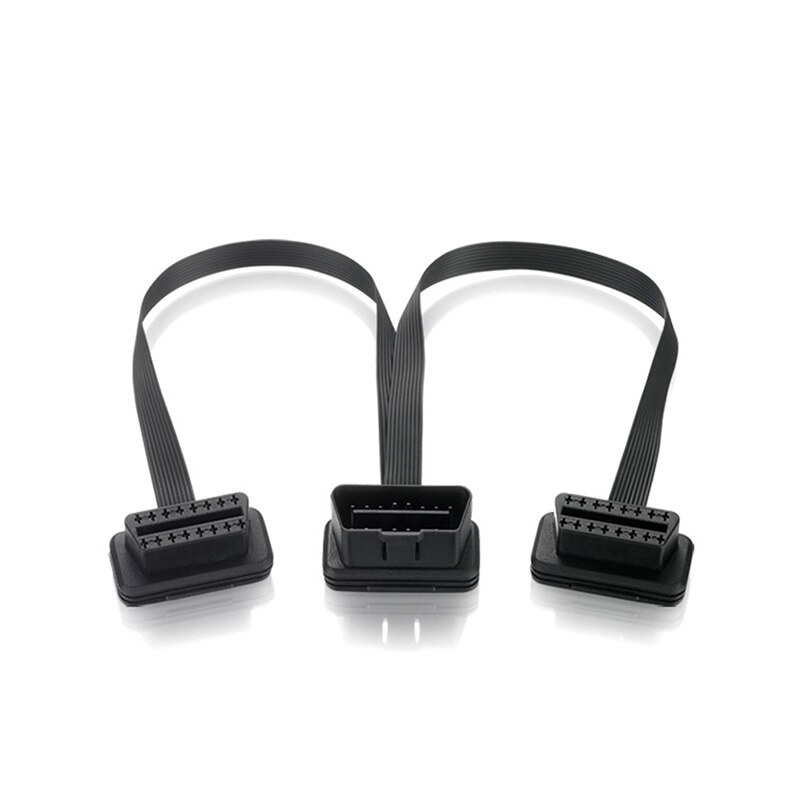 1pcs 16Pin OBD2 Male To Double Female Splitter Flat Thin Y Connector Extension Cable Suit for OBD II port