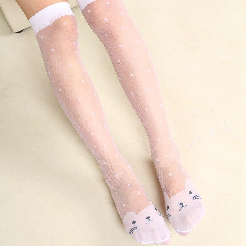 Calcetines blancos con estampado de mariposa por encima de la rodilla, uniforme escolar, calcetín de encaje fino, 1 par: white cat