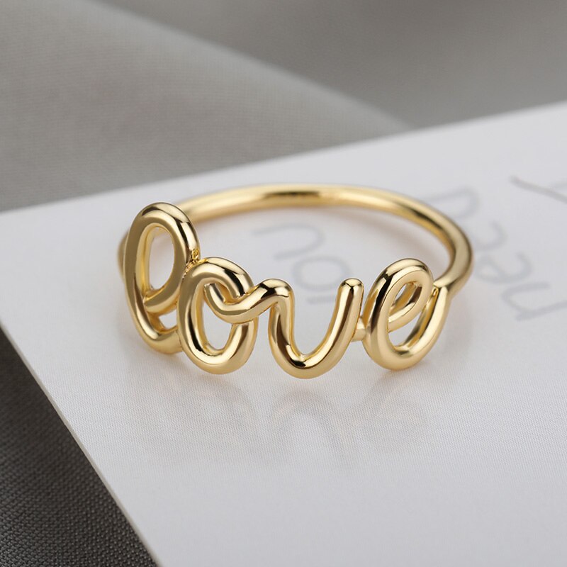 Romantischer liebesbrief-goldring für damen, geometrische fingerringe, verlobungsringe, hochzeitsringe, edelstahlschmuck