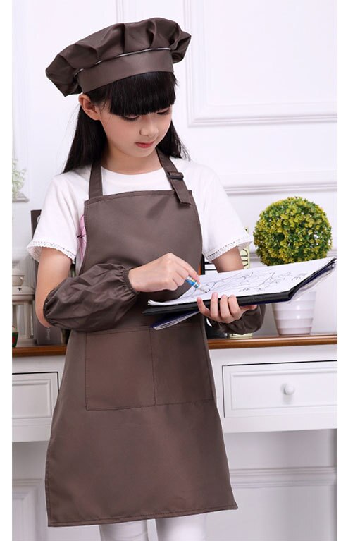 freundlicher kunst Küche Schürzen Taillen 9 Farben freundlicher Schürzen mit Hülse & Koch Hüte für Malerei Kochen Backen 4 teile/satz: L / Braun