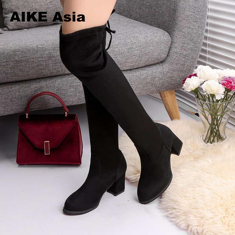 Women Casual Over The Knee Boots Shoes Winter Women Female Round Toe Platform High Heels Pumps Warm Snow Boots Mujer W391