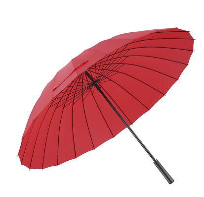 Høj 24 ben paraply mand kvinder læder håndtag langhåndteret manuelt vindtæt regn paraply: Rød