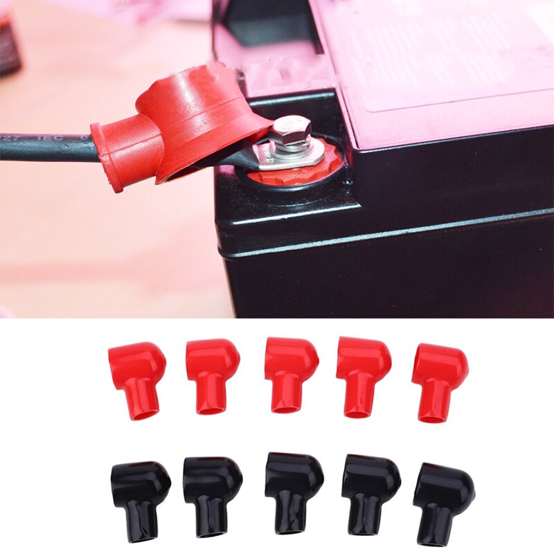 VEHEMO-cubierta aislante para batería de coche, herramienta de cubierta aislante de goma redonda de 20x12MM, color negro y rojo, 10 unidades