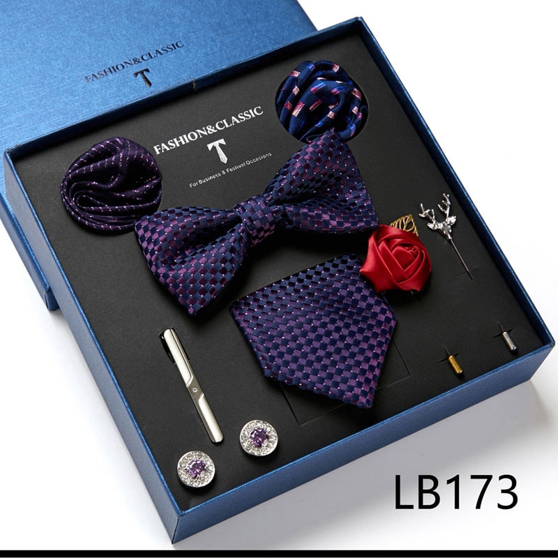 Caja de de , corbata a cuadros roja, bolsillo, cuadrados, gemelos, broche, conjunto con rizador, accesorios para traje de oficina para hombre, de boda y cumpleaños: Azul