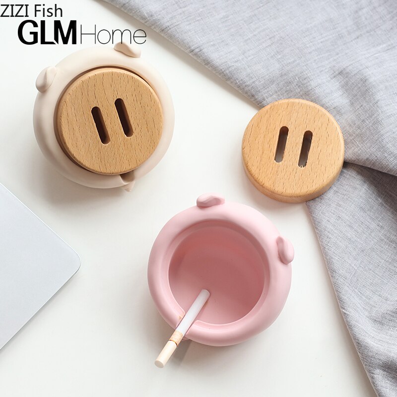 Européen mignon fille cendrier rose cochon bureau résine cendrier avec couvercle salon magasin bureau artisanat décoration pour petit ami