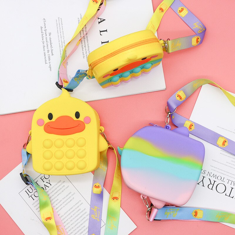 New little yellow duck pop it kawaii cute toy shoulder bag lalafanfan squishy anti-stress relieve squeeze toy for children