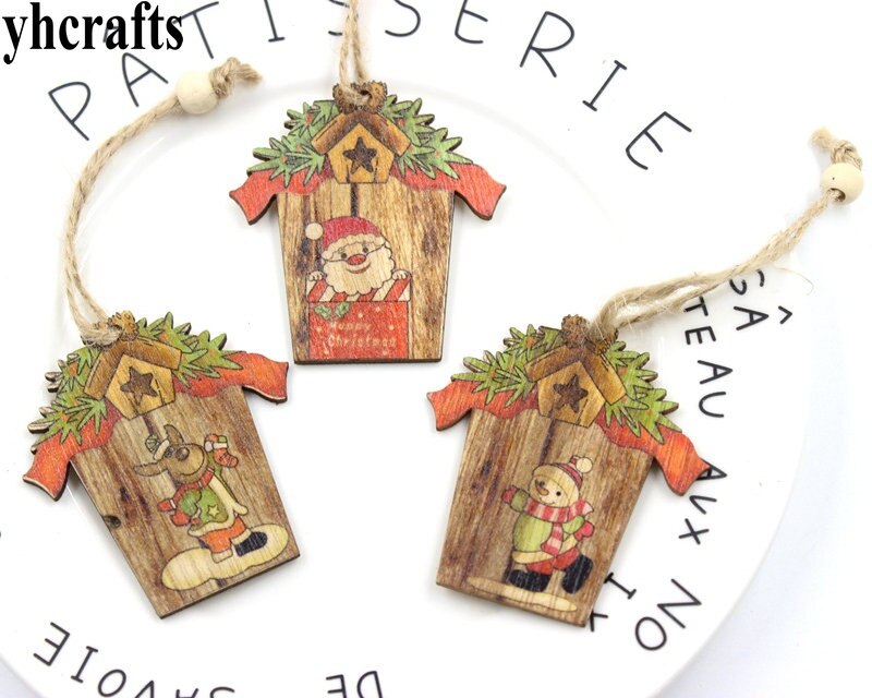 5-6PCS/LOT.wood star xnas tree hanger Santa Snowman elk pendant Decorate party favor Kindergarten decoration ornaments OEM: 6PCS C