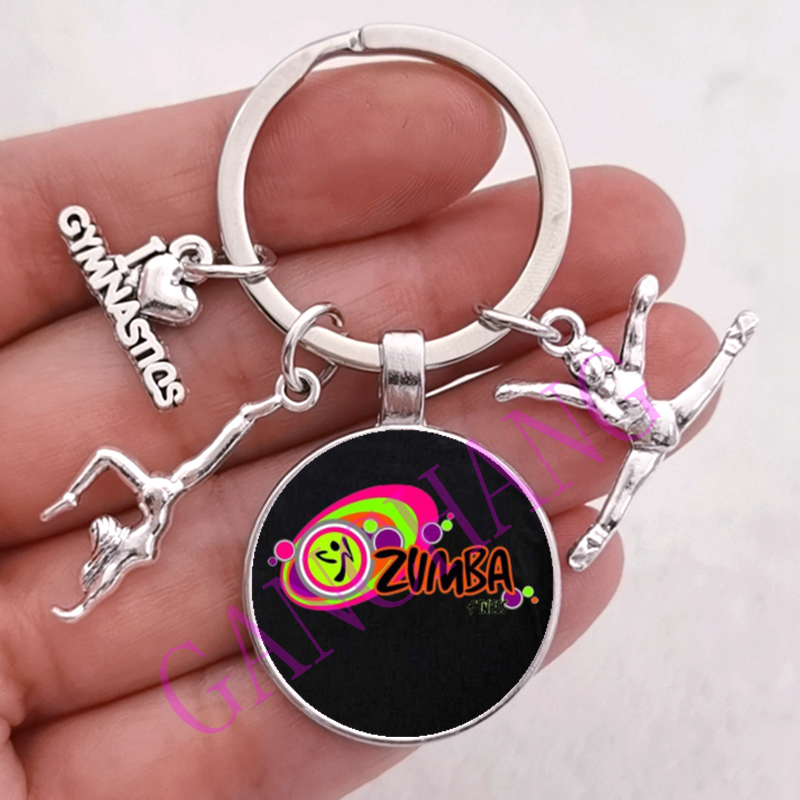 Mode Zumba Glas Sleutelhanger Fitness Dans Brief Foto Sleutelhanger Sport Gymnastiek sleutelhanger Ik hou van Fitness Sleutelhanger Sieraden: MULTI