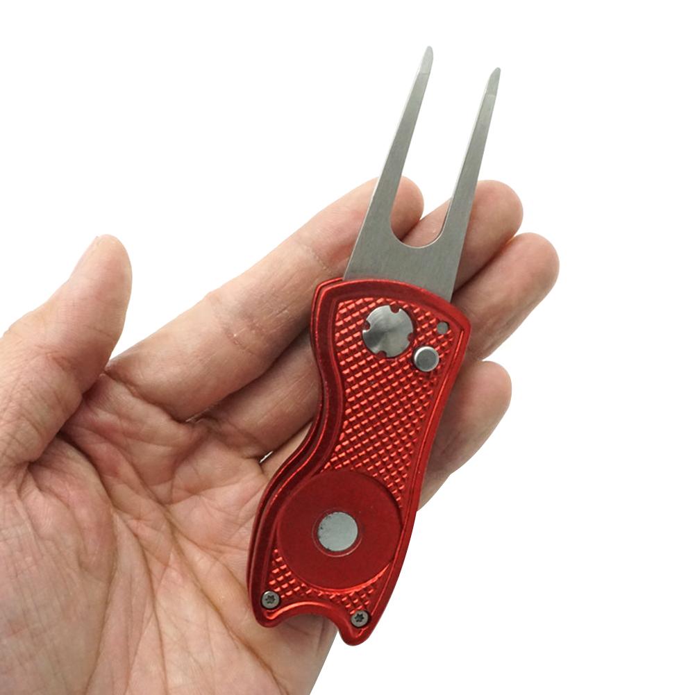 Golf Divot Tool Folding Golf Turf Tool with Pop Up Button and Magnetic Ball Maker