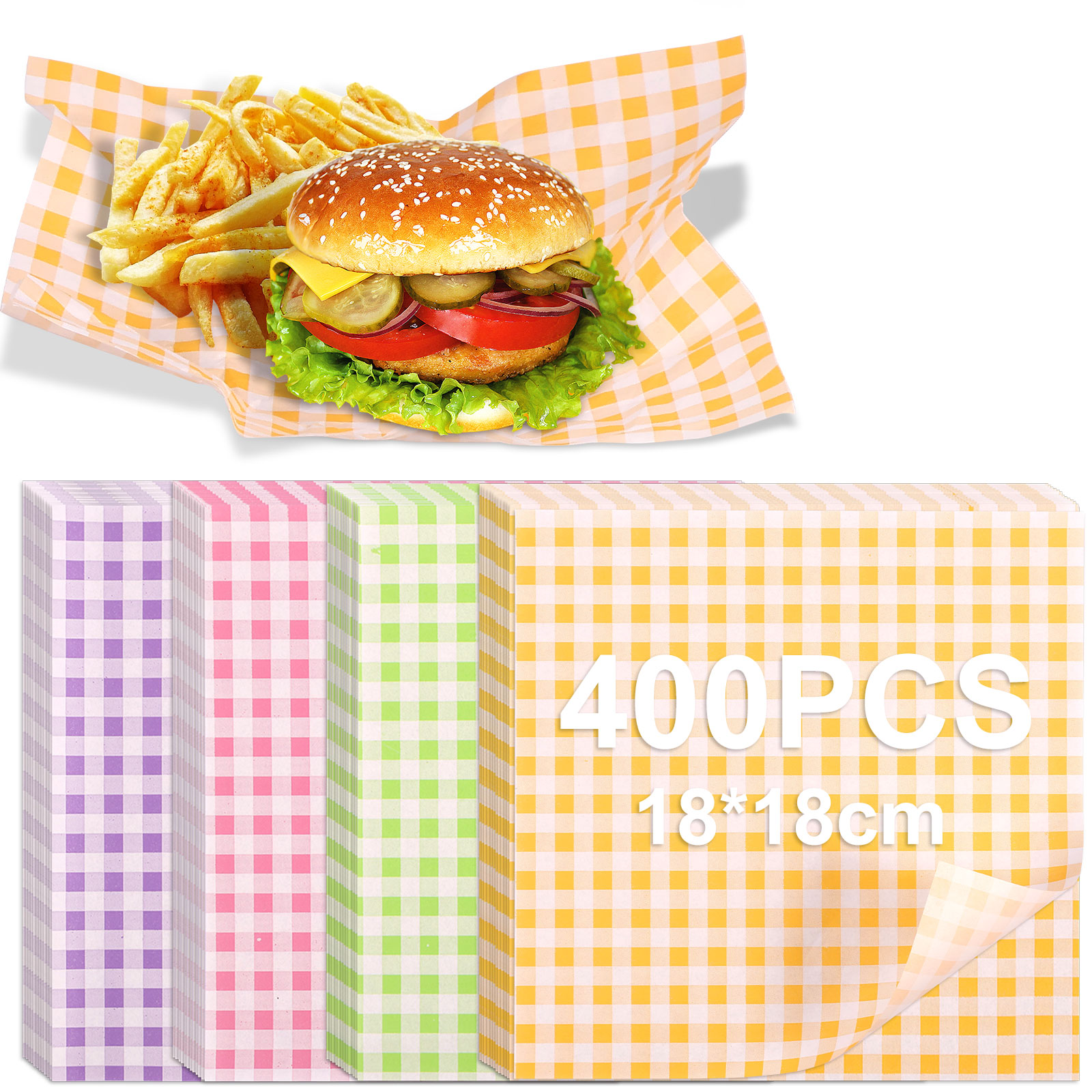 400 Stuks Vetvrij Papier Liners Sandwich Inpakpapier 4 Kleuren Wax Vellen Voor Bbq Picknick Festival Party Fast Food