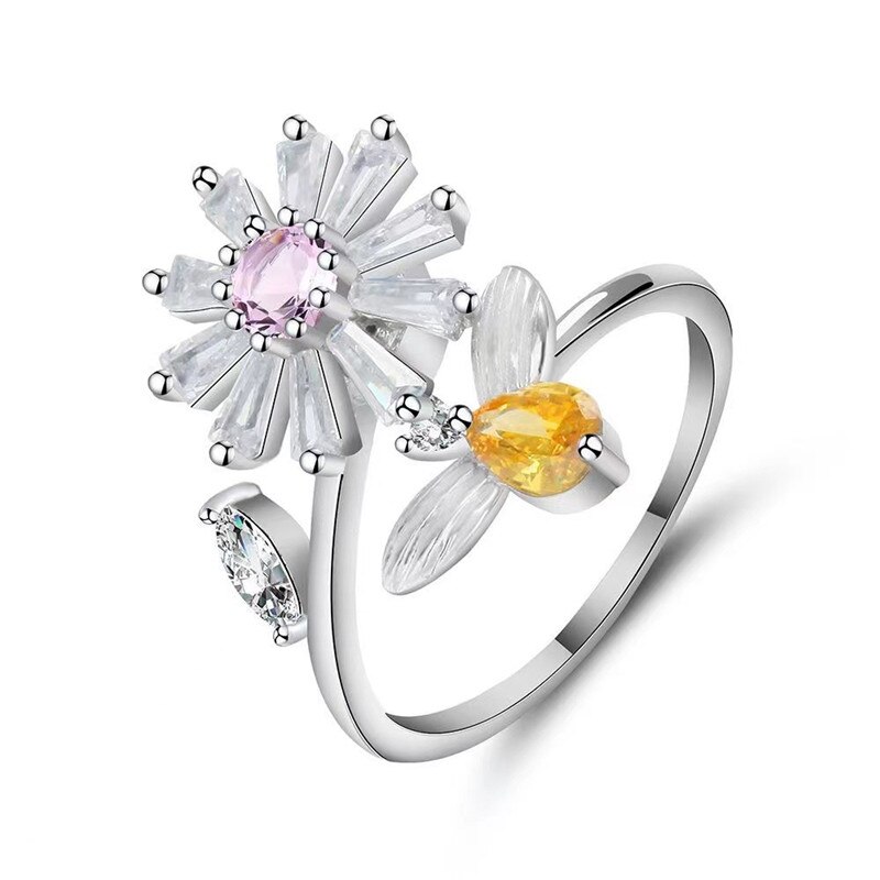Vinger Spinner Ringen Fidget Angst Ring Voor Vrouwen Zonnebloem Verlichten Angst Ringen Draaien Anti Stress Ring Speelgoed Voor Meisje Vrouwen: C