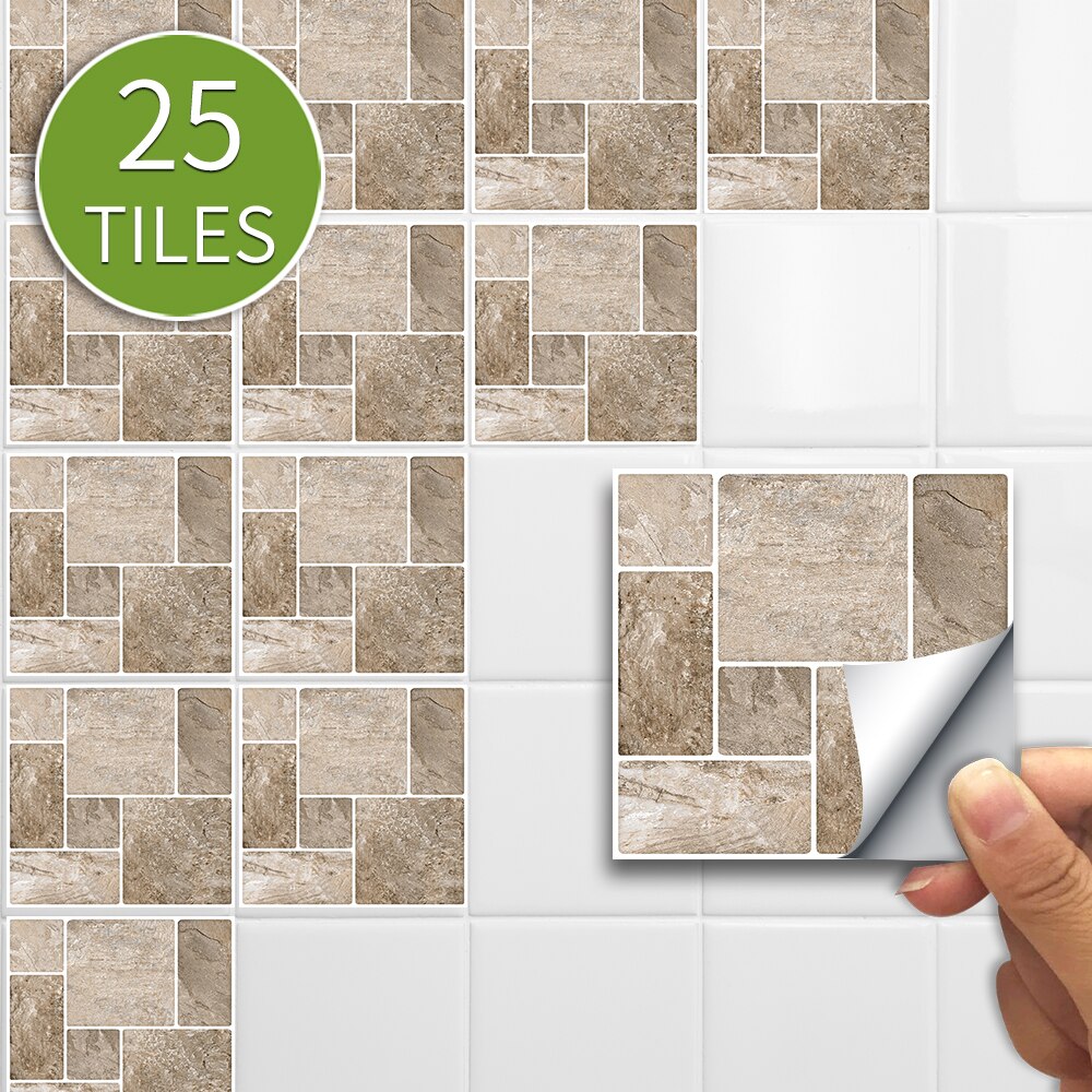 25 Stuks Mozaïek Pvc Zelfklevende Tegel Backsplash Muurstickers Vinyl Badkamer Keuken Home Decor Diy Waterdicht Behang: Beige stone mosaic / 10x10cmx25pcs