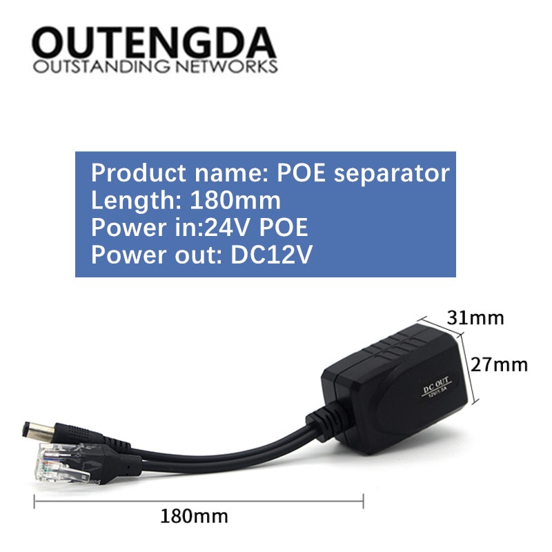 Divisor de energia poe converter 24v para 12v dc out divisor por cabo de rede para câmeras de vigilância ip