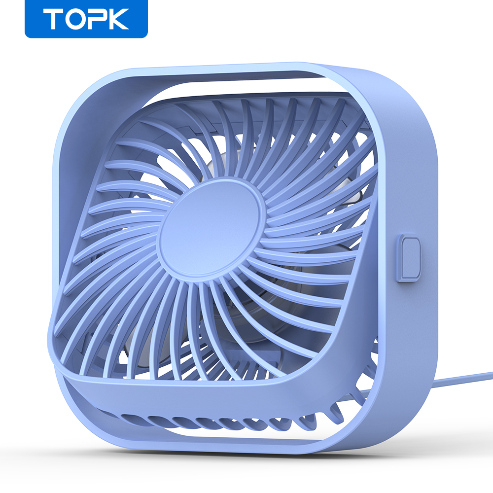 TOPK Mini ventilateur Portable USB ventilateur de bureau Table flux d'air fort et fonctionnement silencieux 3 vitesses vent 360 ° Ventilateurs sur pied rotatifs pour chambre maison: Bleu