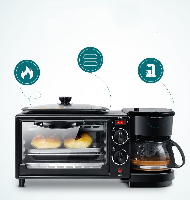 Multifunctionele Drie In Een Ontbijt Machine Huishoudelijke Elektrische Oven Broodrooster Koekenpan Mini Oven
