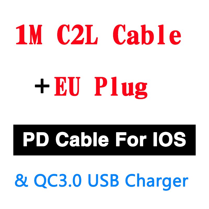 USB fast charge plug PD 5V3A 9V2A QC3.0 Mobile phone tablet charge cable For UK/AU/US/EU For iPhone/Type-C 20W Office charger: EU C2L