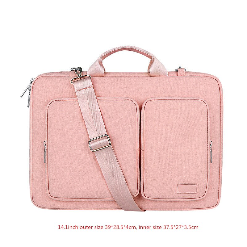13.3/14.1/15.6inch Shoulder Laptop Briefcase Bag Men Women Shockproof Crossbody Travel Mouse Phone Electronic Document Pouch: B pink M