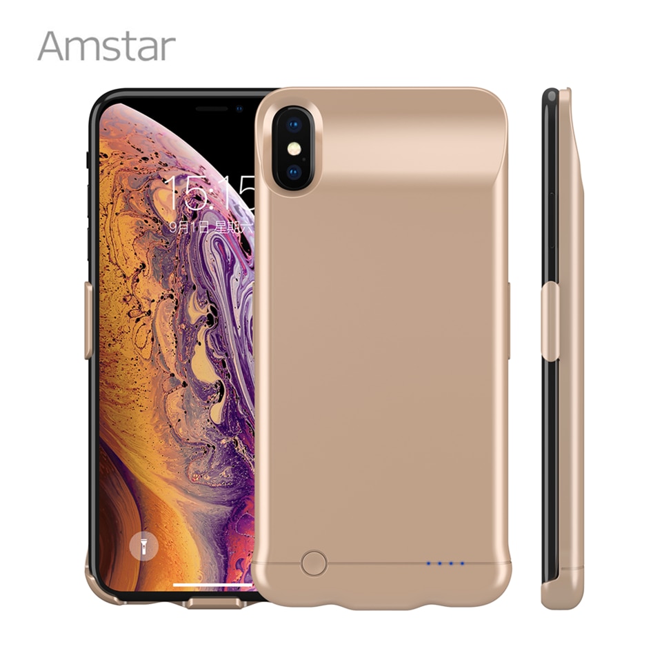 Amstar, fundas de cargador de batería de 5200mAh para iPhone X XR XS, funda de carga PowerBank, fundas traseras de 6200mAh para iPhone XS Max