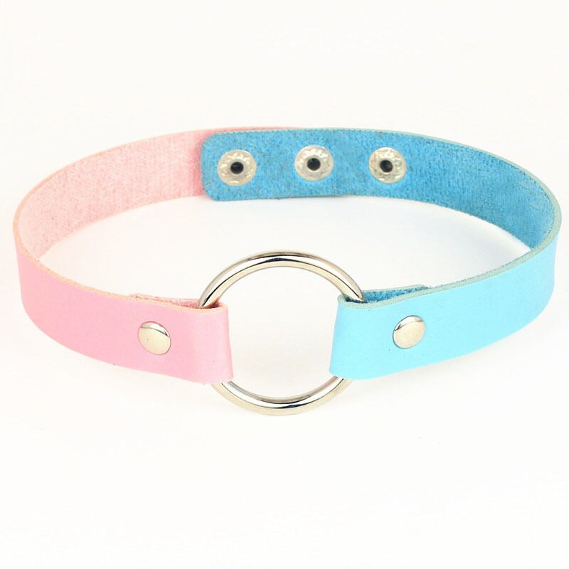 PU Leder Halsband Edelstahl Runde Halsketten auf Hals Schnalle Gürtel Gothic Schmuck für Frauen choker halskette: pink blue