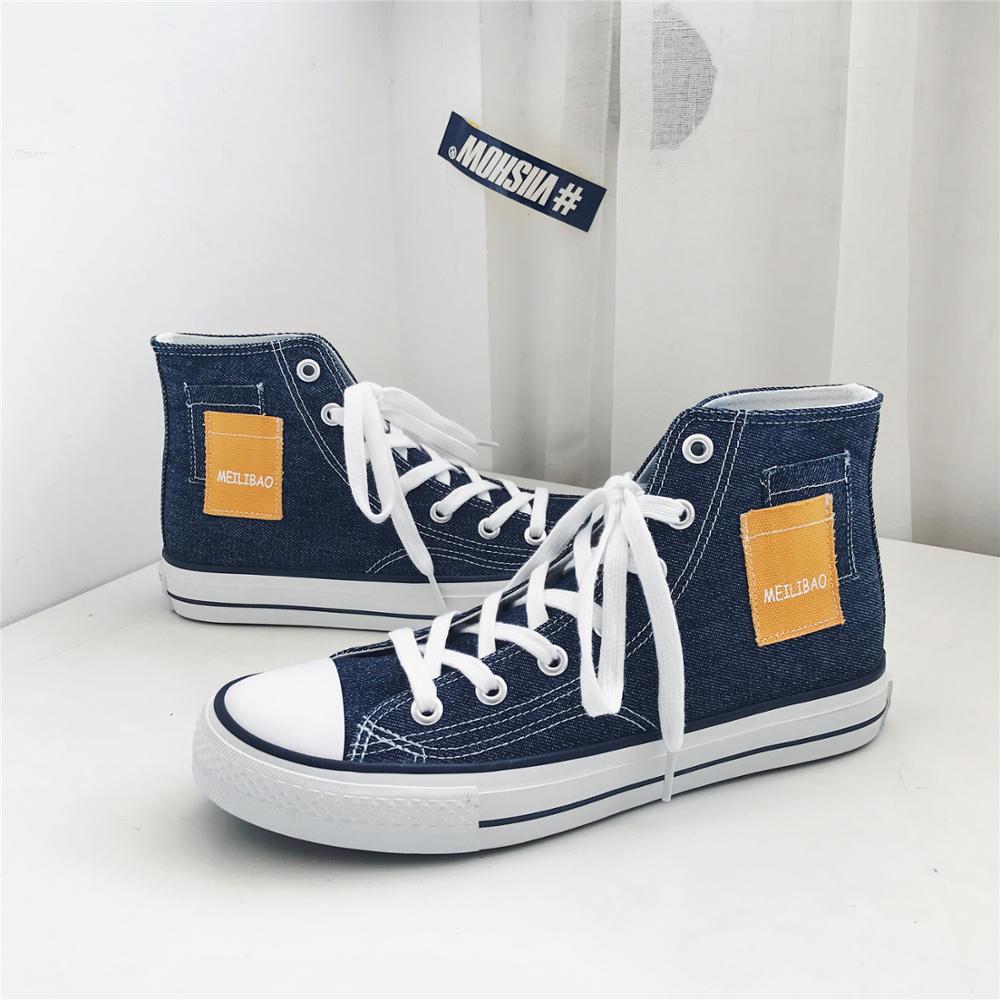 Siergan heren high-top canvas schoenen heren lente herfst top sneakers veterschoenen hoge stijl effen kleuren heren blauwe schoenen