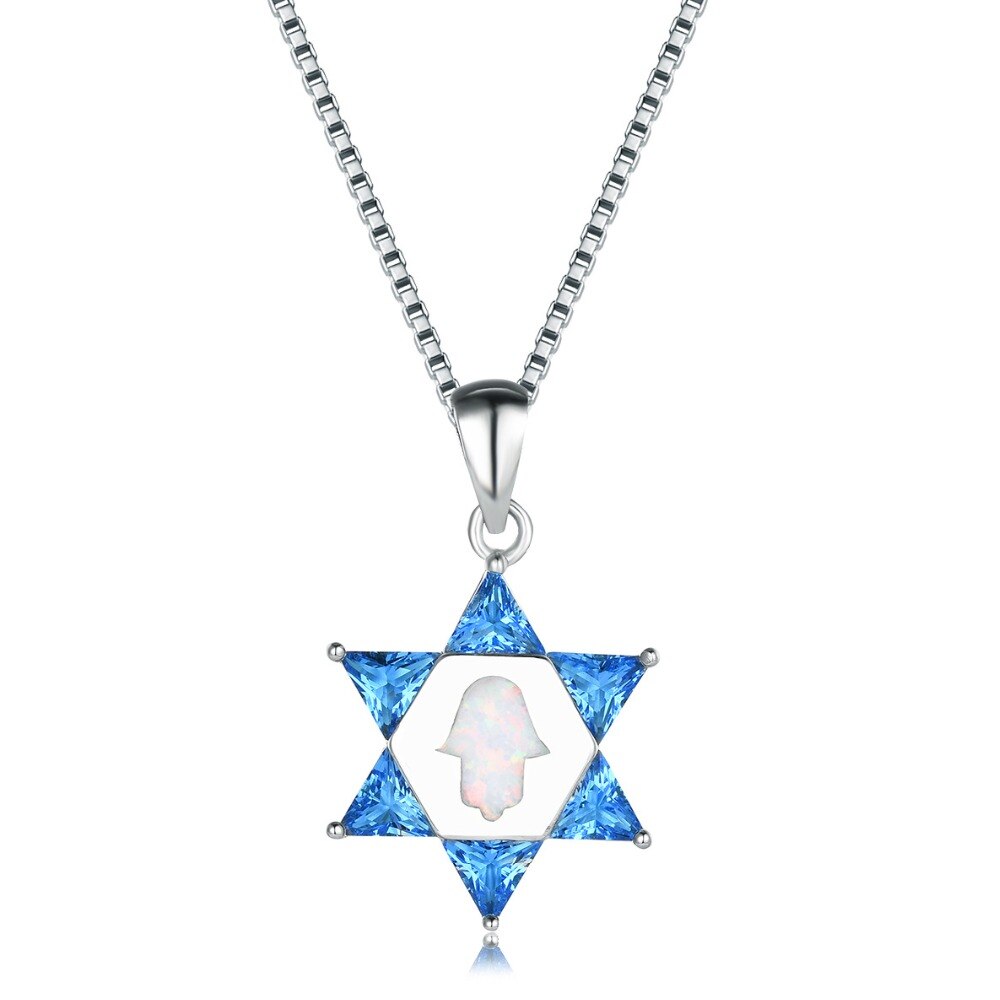 Commercio all'ingrosso Reale 925 Sterling Silver Collane Bianco Opale di Fuoco Blu di Fatima A Mano Collane Con Pendente Dei Monili Delle Donne