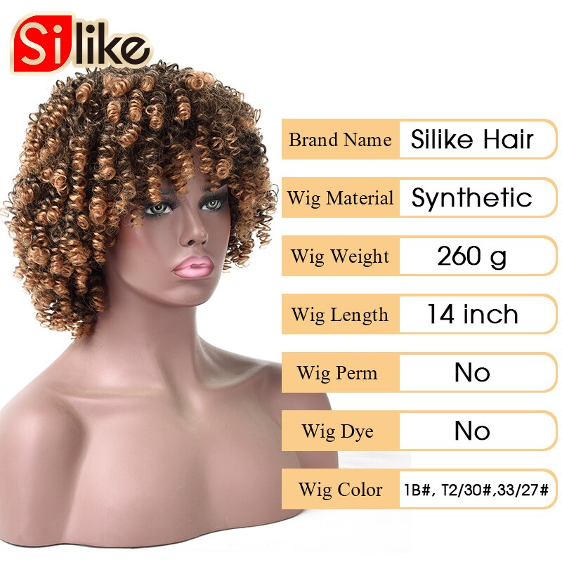 Silike Korte Bouncy Krul Pruik Afro Kinky Krullende Pruik Synthetische Korte Pruik Met Pony Gemengde Bruin Blonde Pruik Voor Zwarte vrouwen