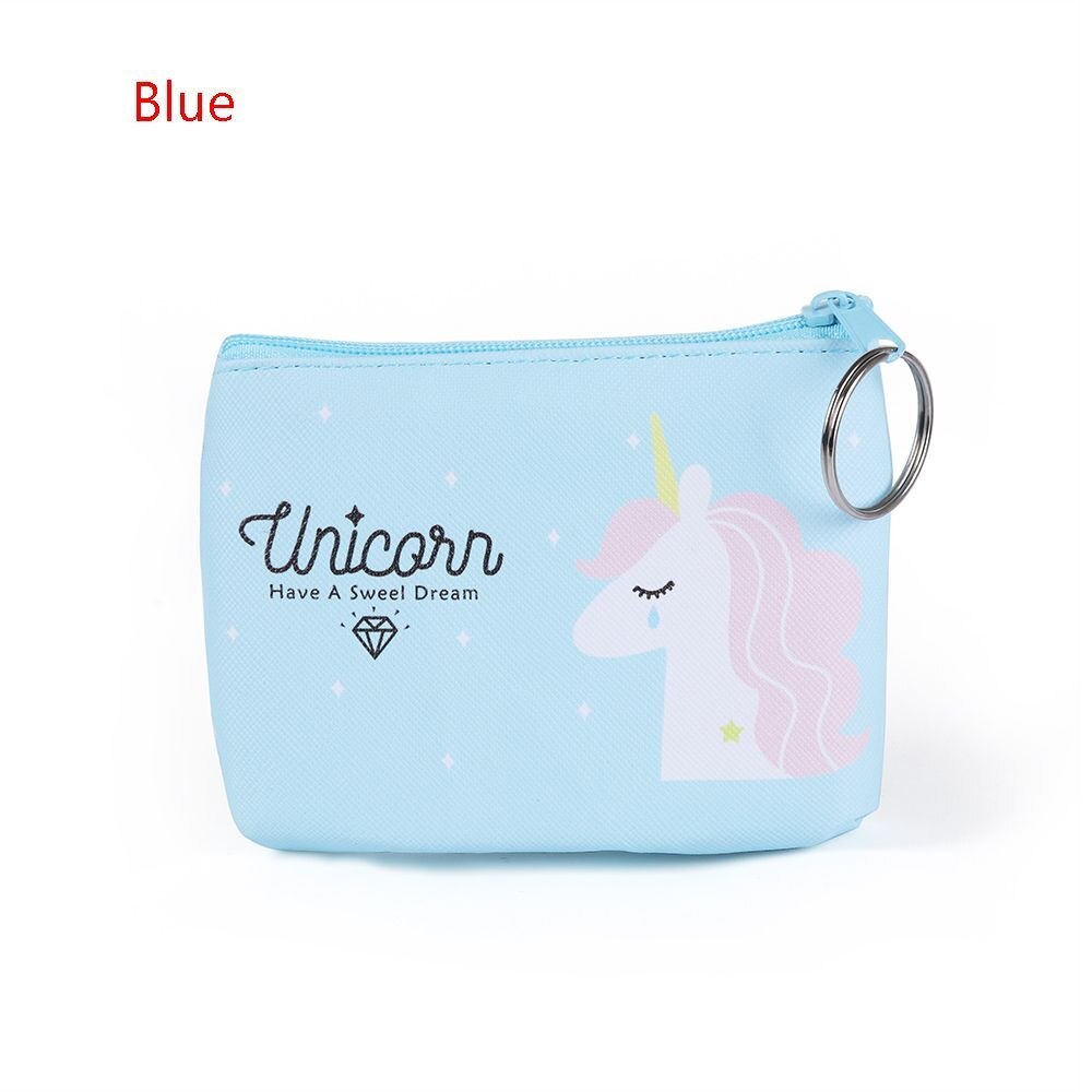 Vrouwen Meisje Uil/Eenhoorn/Flamingo Printing Mini Draagbare Tassen Mode Portemonnee Kaarthouder Portemonnee Key Pouch Maken up Cartoon Tas: blue