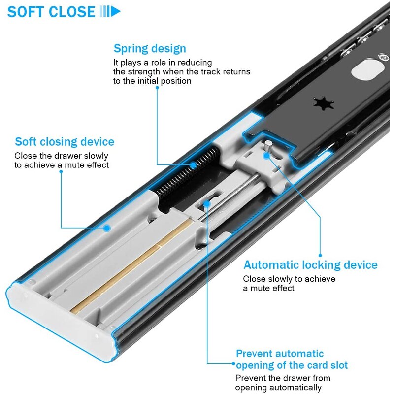 10 "-20" Lade Schuif Rail Soft Close Lade Rail Slide Rail Drie-Sectie Kast Slide Rail meubels Hardware