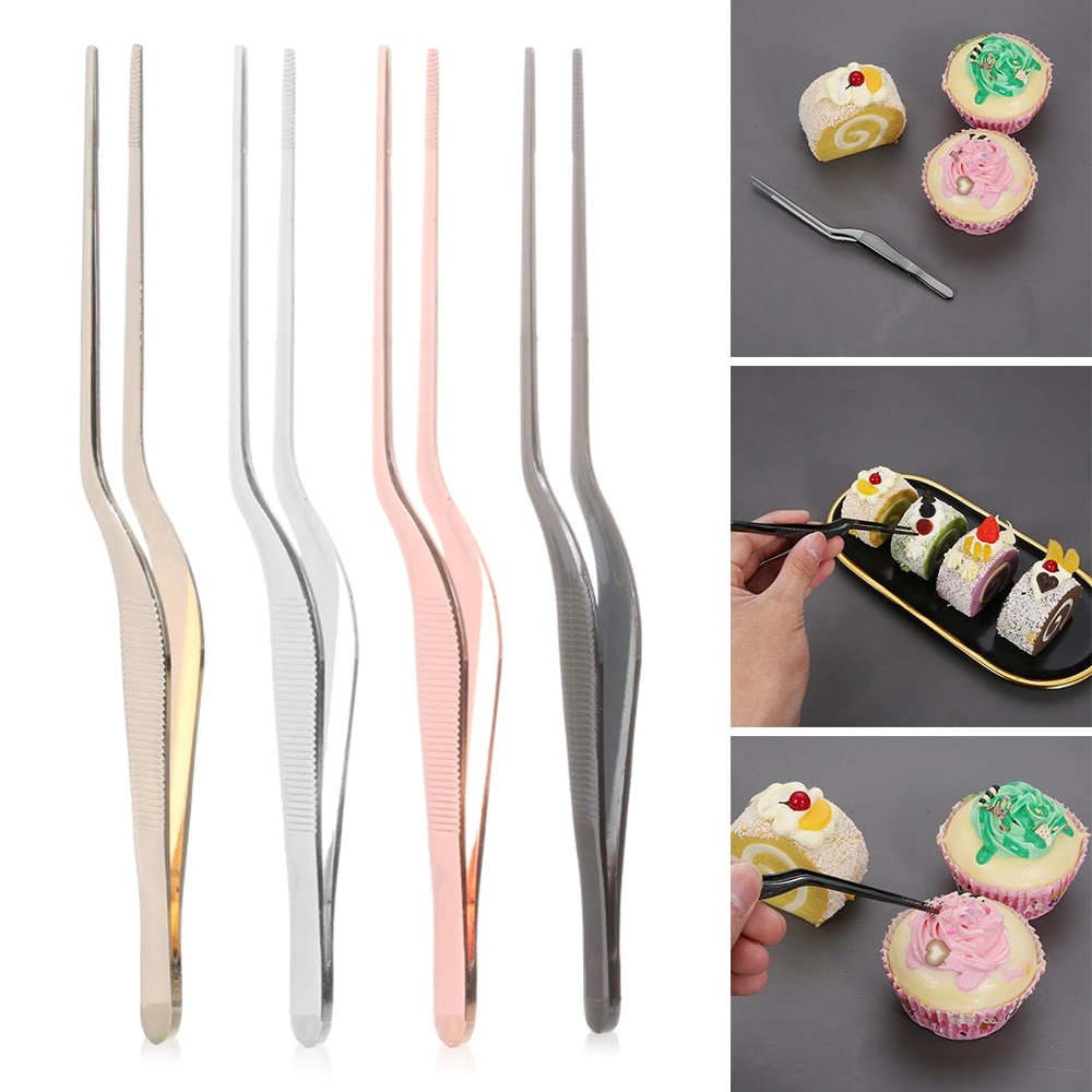 14cm rustfrit stål pincet plating kok mad pincet bbq klip grill tang serverer præsentation køkken værktøj