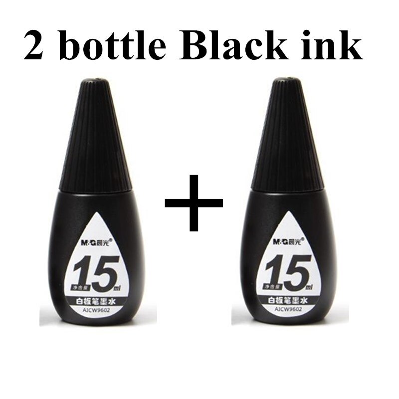 M&amp;G Erasable Whiteboard Marker Pen 1 Pcs Blackboard + 1 Ink Bottle Set Office Markers Dry Erase Blue Black Red Office Supplies: 2 bottle Black ink