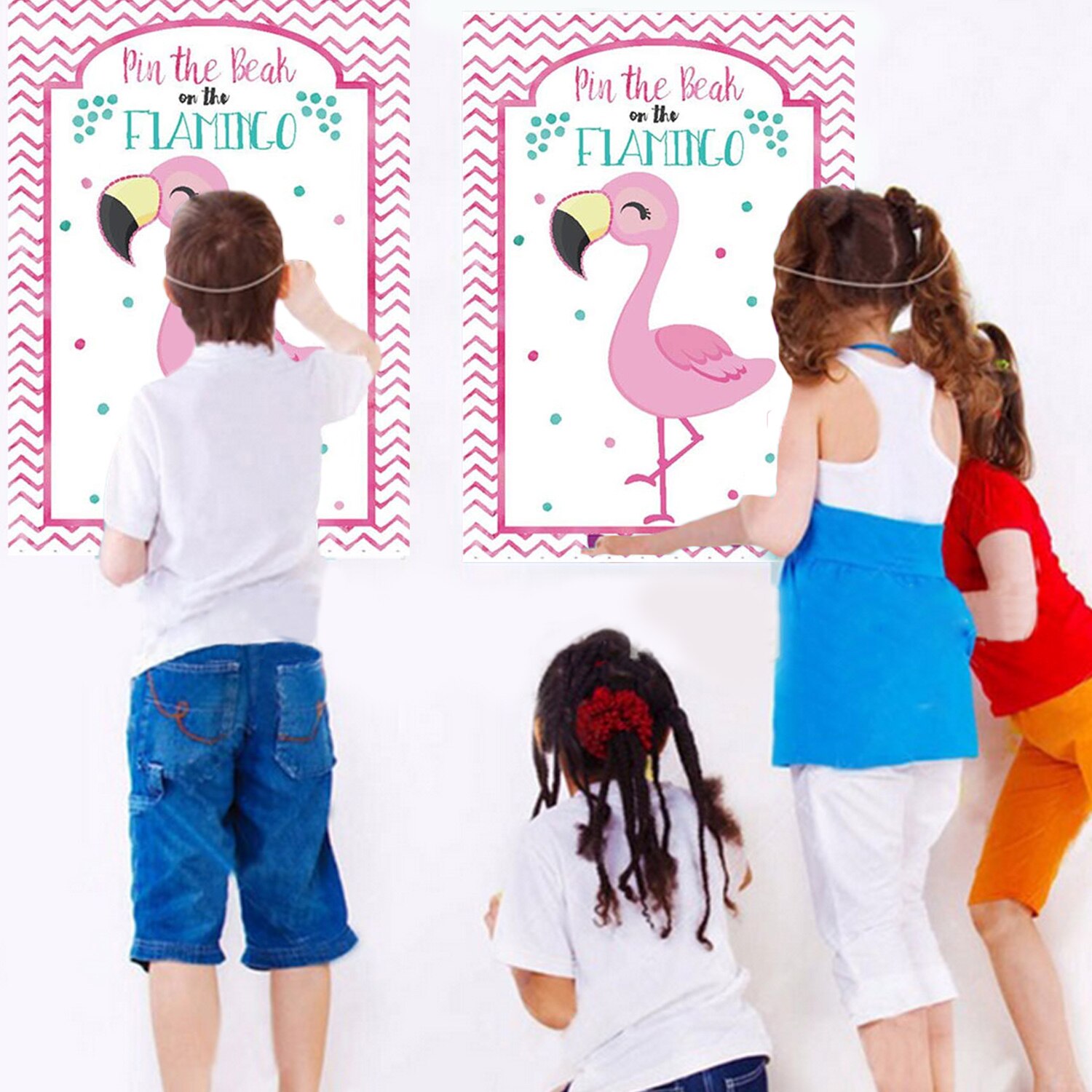 Besegad Grappige Pin de Snavel op de Flamingo Game met Poster Eye Maskers Snavel Stickers Dot Lijmen voor Kids Volwassenen feestartikelen