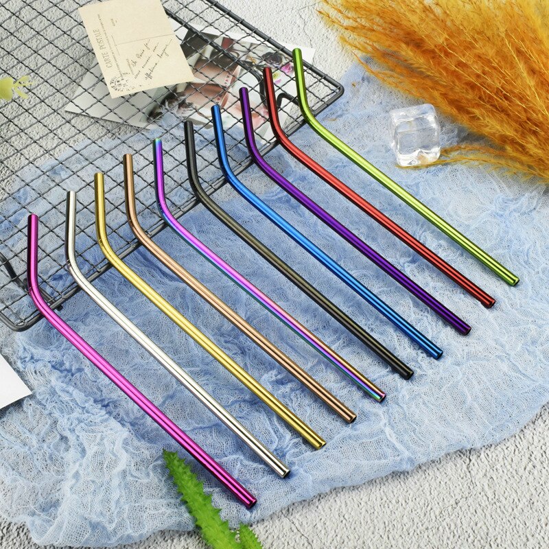 Set van 4/8 herbruikbare metalen rietjes van roestvrij staal, 304 drinkrietjes met milieuvriendelijke roze borstel, rietje voor 20 / 30oz mokken: Drie sets willekeurige
