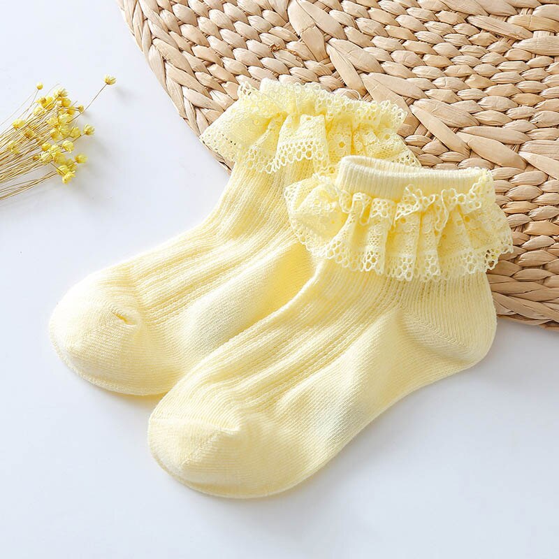 Sunmer Cute Baby Socks Breathable Baby Girl Socks Princess Lace Baby Socks Soft Cotton New Born Toddler Socks Sokken: Yellow / 12-24M