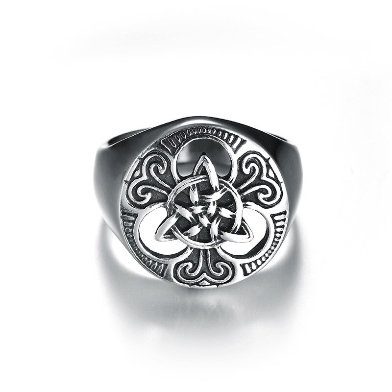 Irish Celtics Trinity Knot Men Rings Celtics Symbols Hollow Triquetra Ring Stainless Steel Male Punk Jewelry: 7