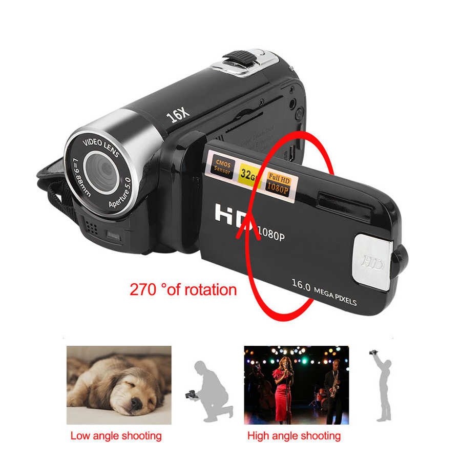 video Camera 16X Digital Zoom 2.4 Inch Rotatable LCD Display Screen 1080P Video Shooting Digital Camcorder US Plug 110-240V