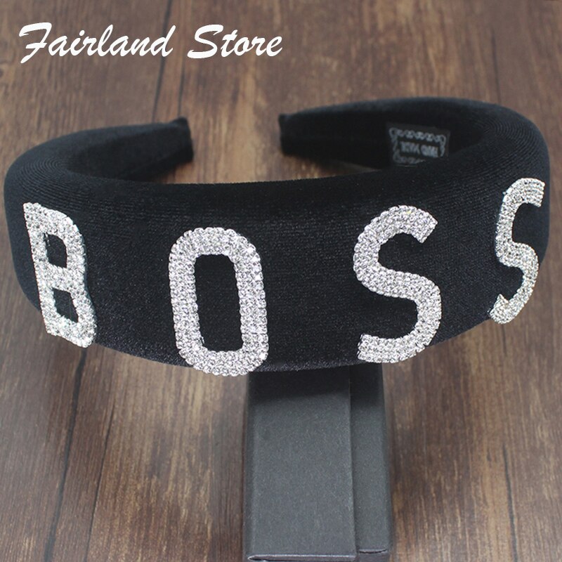 Fairland Nuovo di Lusso Queen Boss Boujee Lettera di Modo di Cristallo Pieno di Strass Imbottito Della Fascia Delle Donne Lucido Riempito Accessori Per Capelli