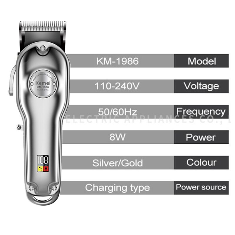 Alle Metalen Professionele Tondeuse Cord Draadloze Tondeuse Man Elektrische Haar Snijmachine Oplaadbare Kapsel Barbershop