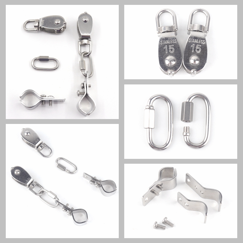SS304 Installation Zubehör Sonnensegel Armaturen Halter Spannschloss Pulley Set Weichen Draht Seil Snap Haken Volle Ausrüstung